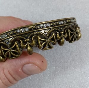 Rock And Republic Antique Brass Tone Crown Hinged Bangle Bracelet